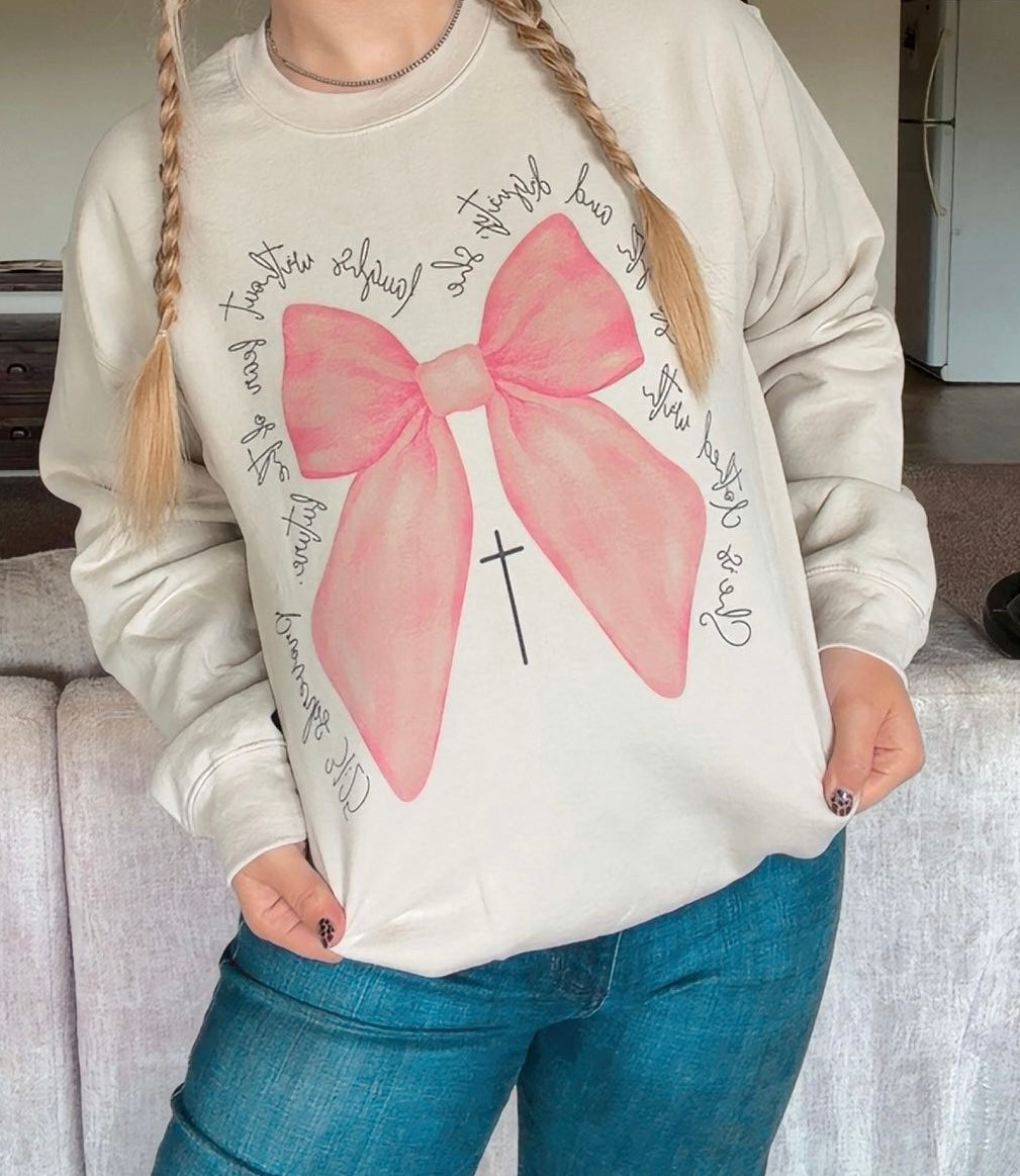 Pink Bow Christ Crew Neck