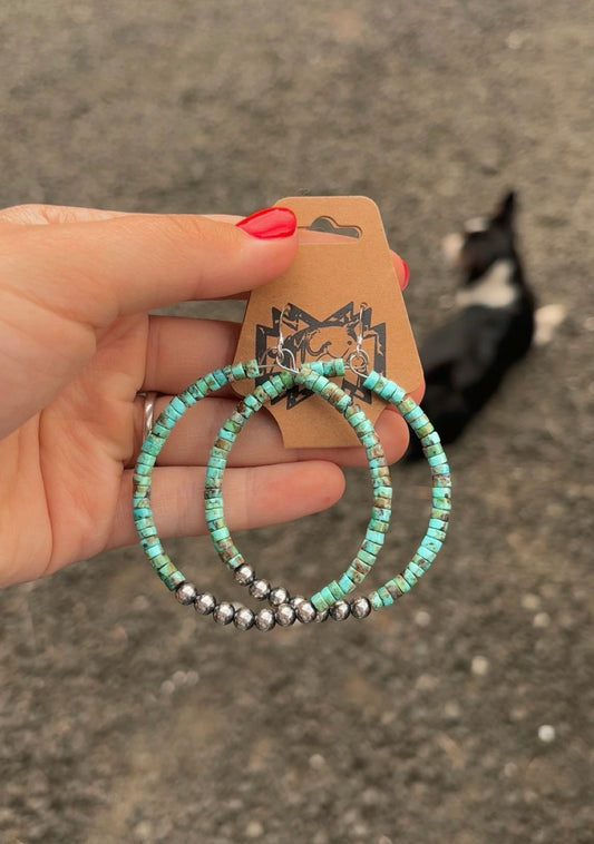 Turquoise & Pearl Hoop Earrings