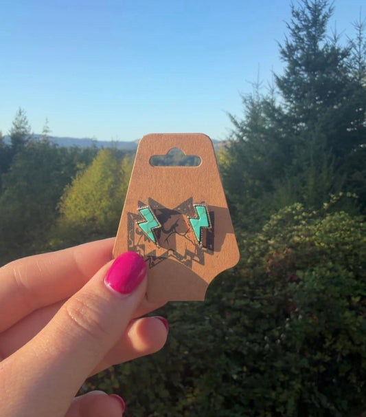 Teal Lightning Bolt Earrings